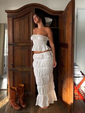 Leau “Reverie” Smocked Tiered Maxi Skirt & top set
